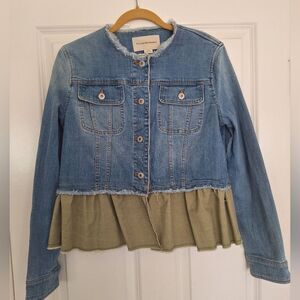 Pilcro Blue and‎ Green Ruffle Hem Jean Jacket Size M